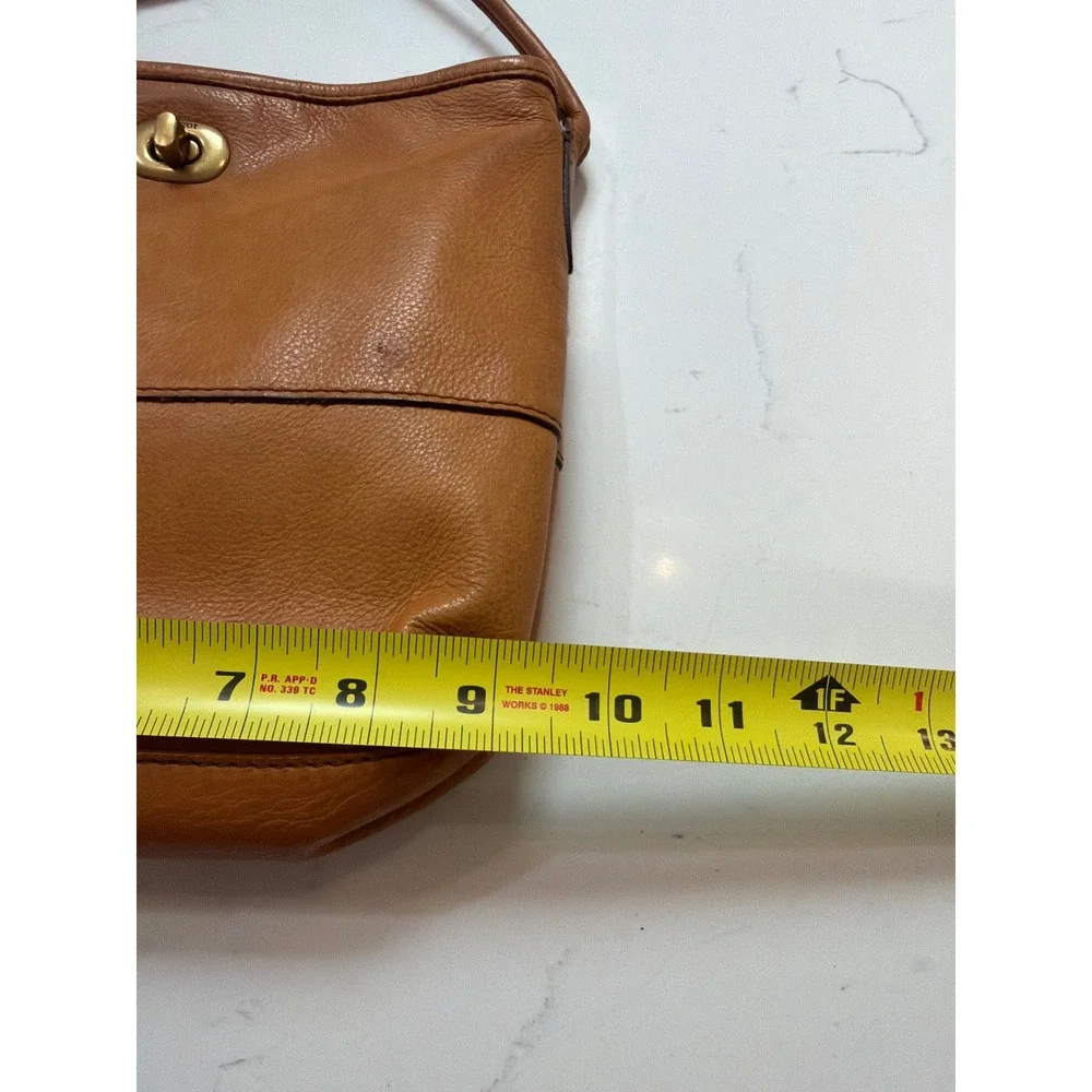 Margot New York Cognac Brown Leather Crossbody Bag Turn Lock Small Messenger